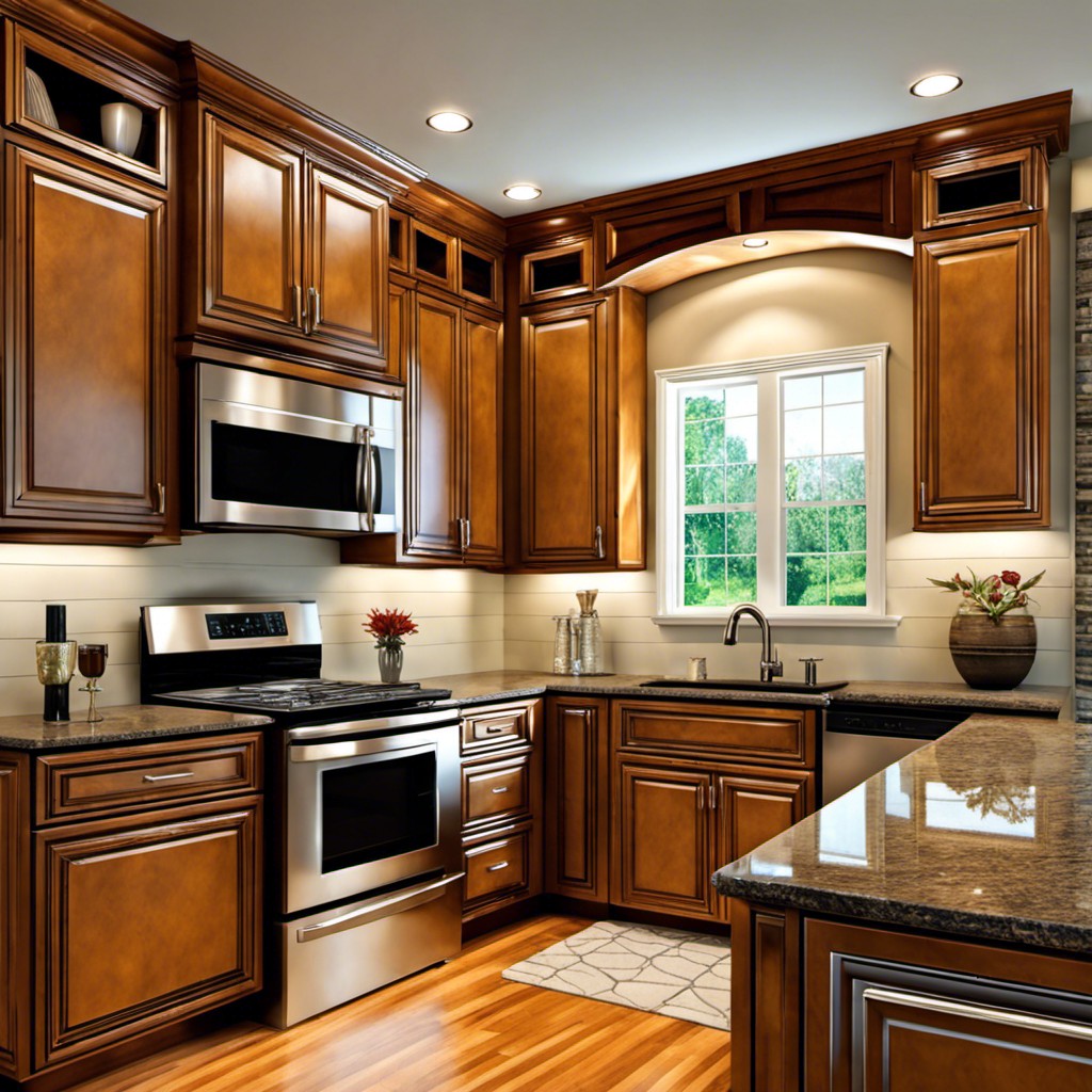 honey maple cabinets with a contrasting kitchen island
