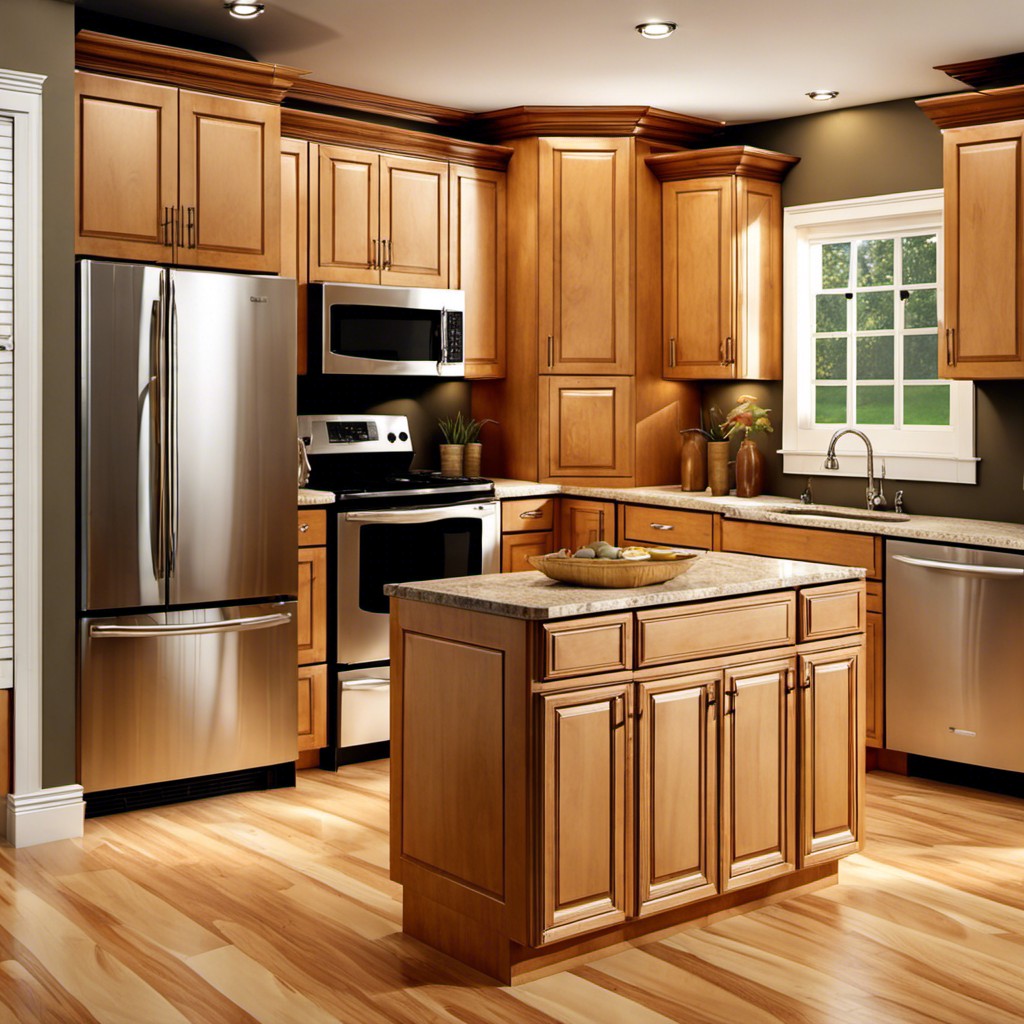 honey maple cabinets with matching wood flooring