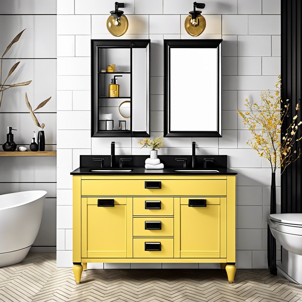 honeycomb yellow vanity with black handles