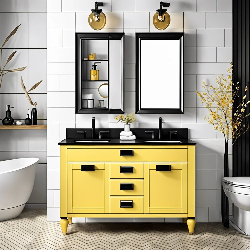 honeycomb yellow vanity with black handles