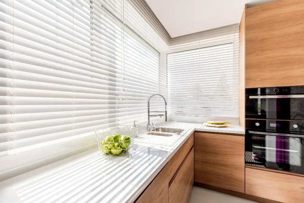 kitchen white window blinds