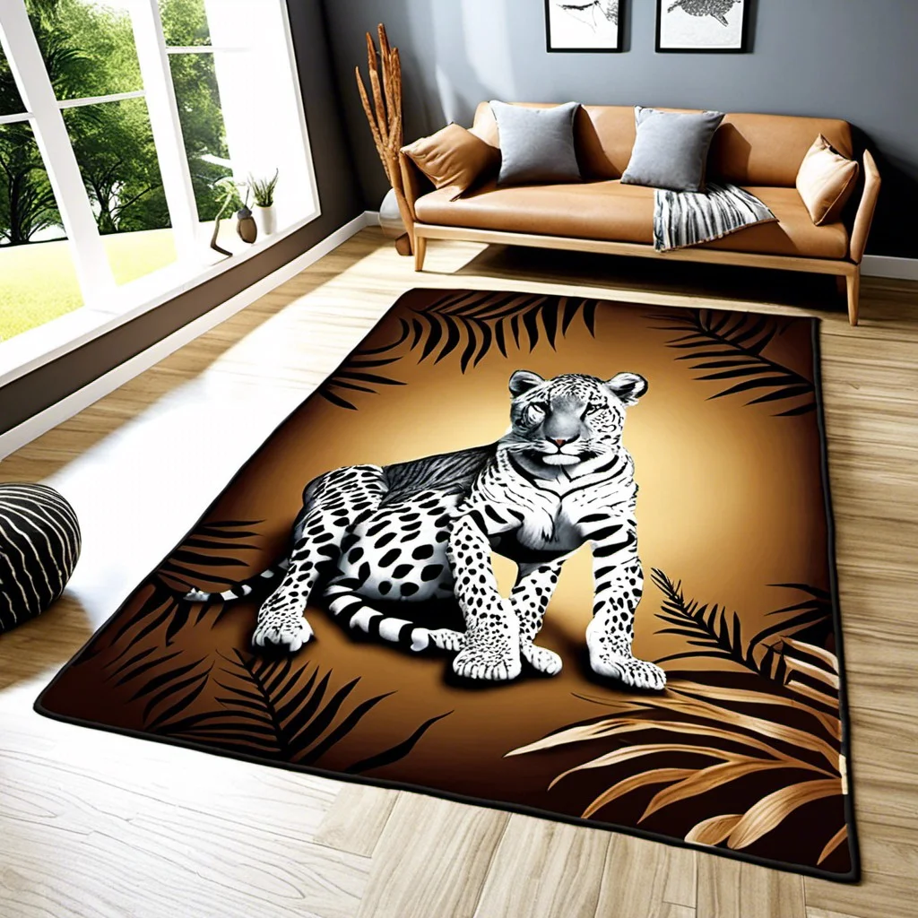 l shaped rug with animal print