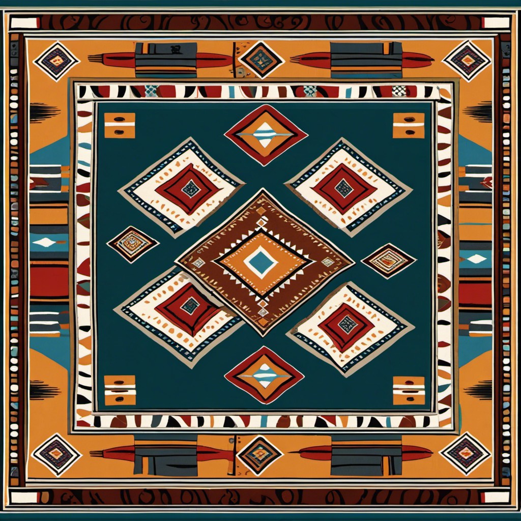 l shaped rug with ethnic motifs