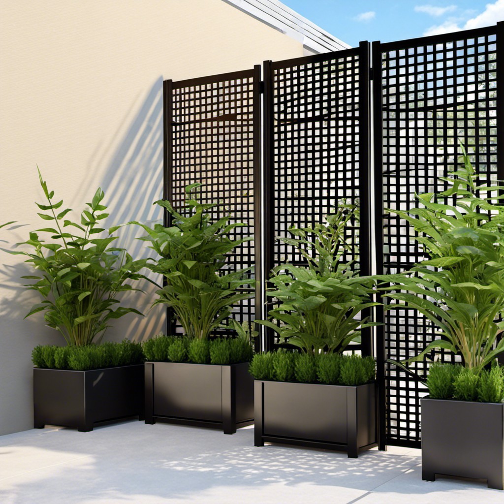 lattice screen with plant boxes