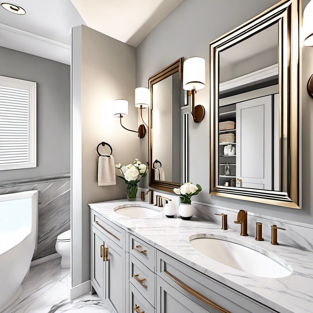 luxury light gray vanity with italian marble countertop