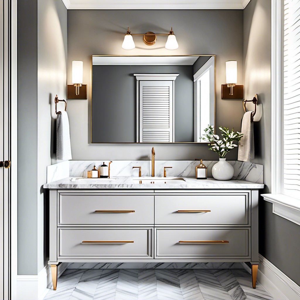 marble topped light gray vanity