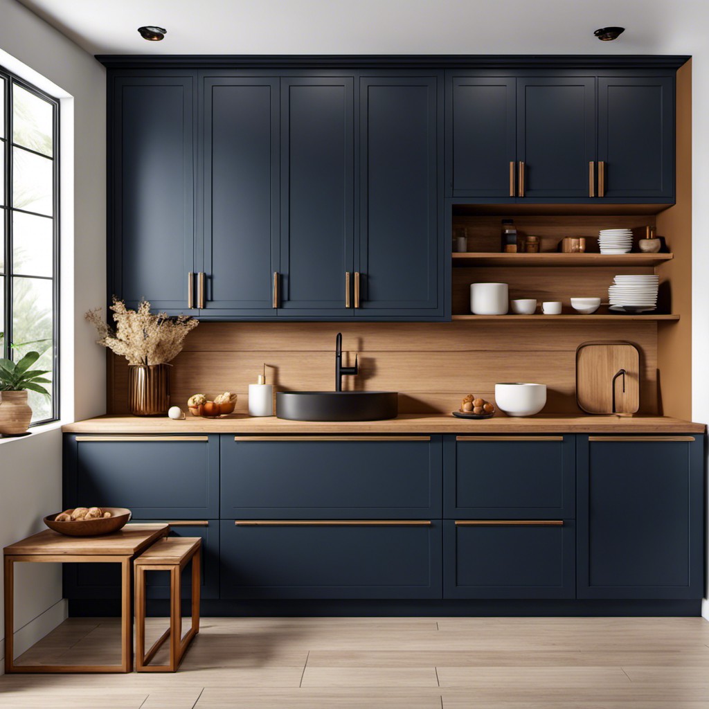 20 Unique Kitchen Styles: Navy Blue Cabinets with Wood Countertops Ideas