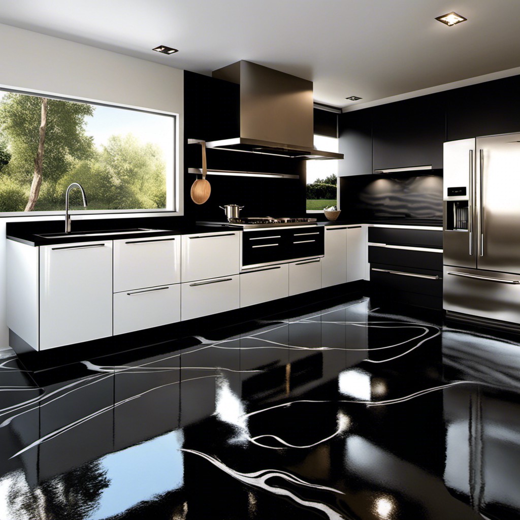 metallic black epoxy kitchen floor