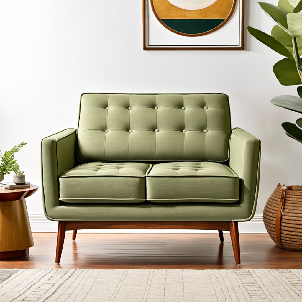 mid century modern sage green loveseat