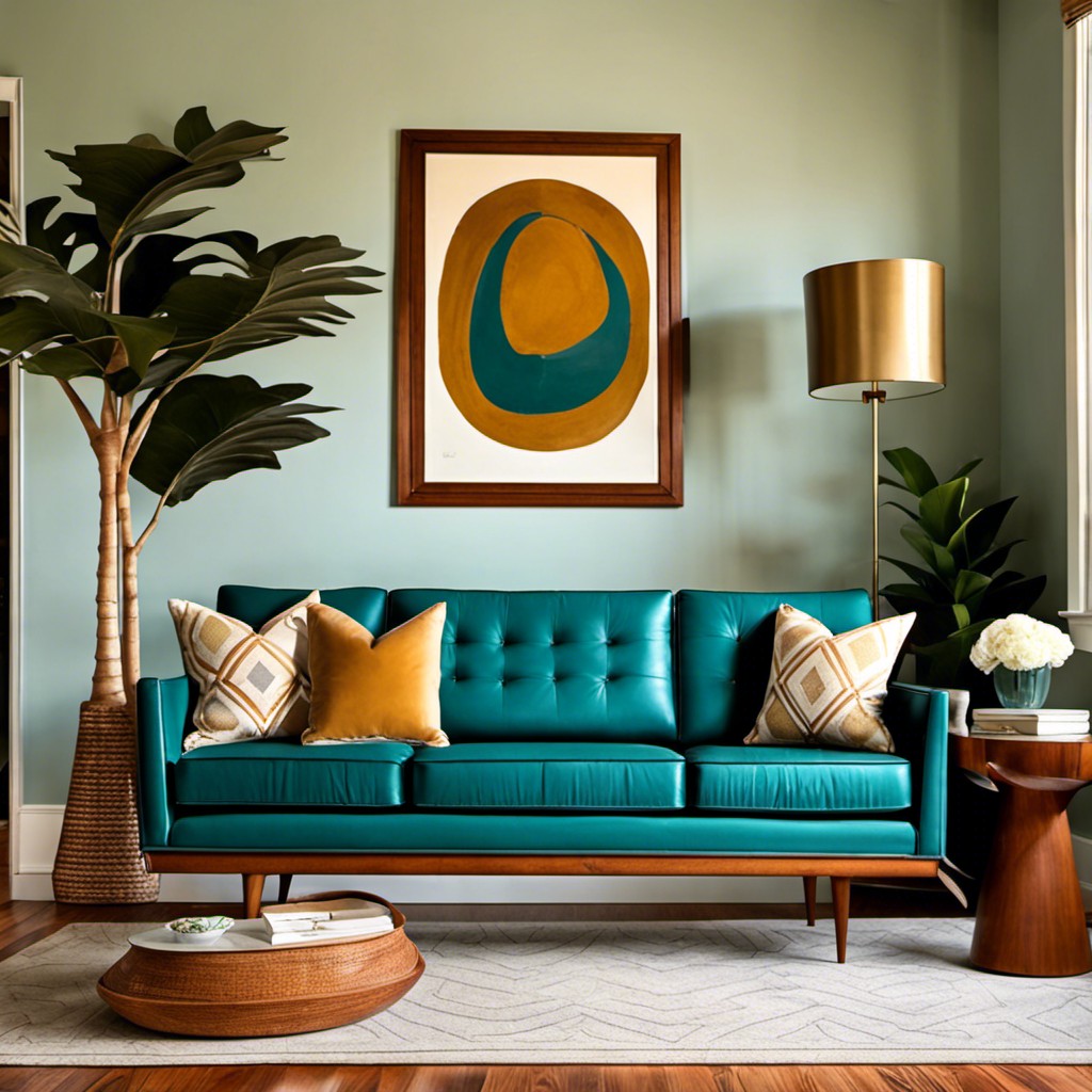 mid century modern teal couch