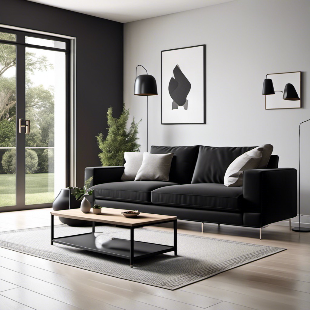 modern minimalistic room with a sleek black sofa