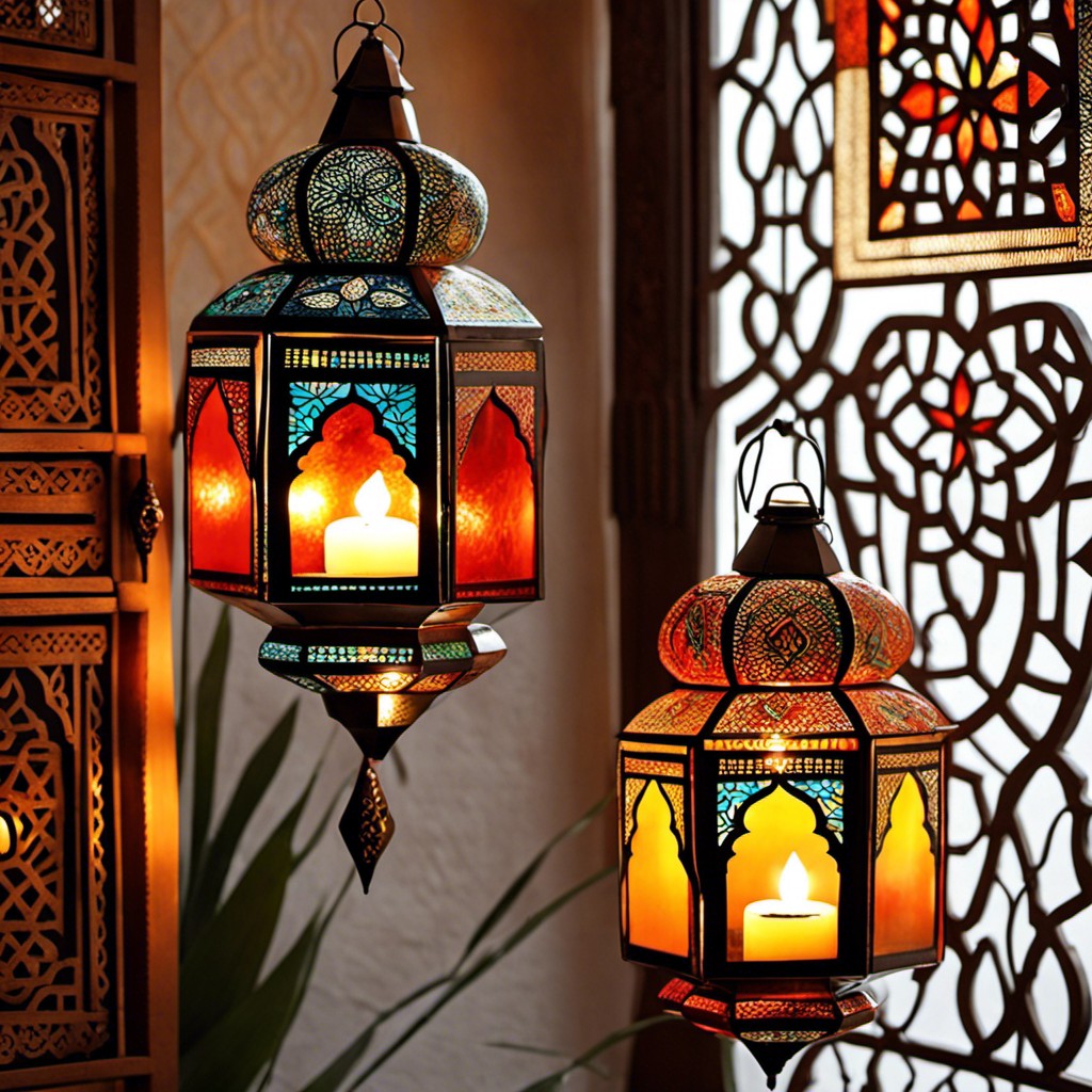 moroccan themed painted glass lanterns