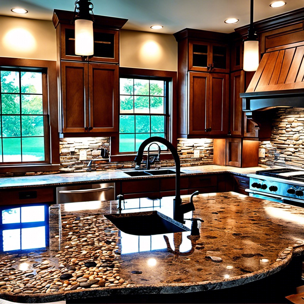 natural pebble stone backsplash