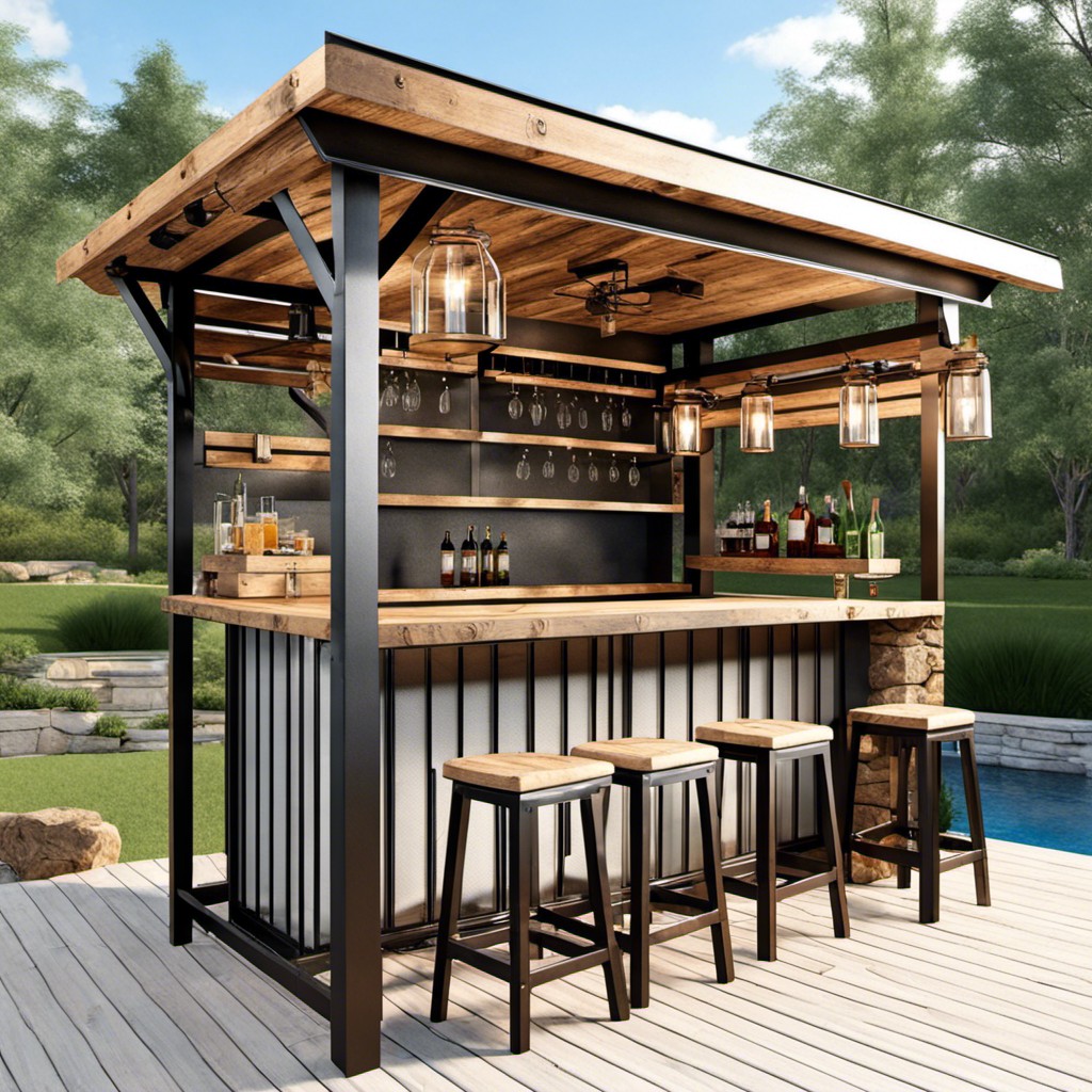outdoor metal bar with wooden accents