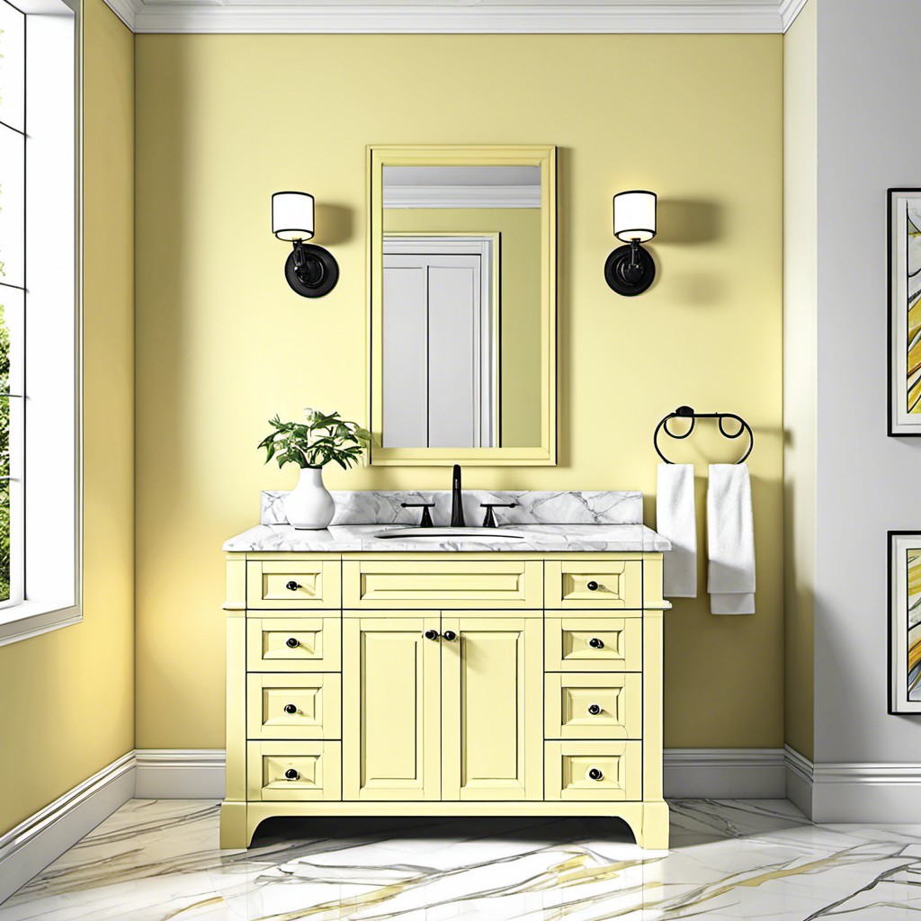 pale yellow vanity with marble countertop