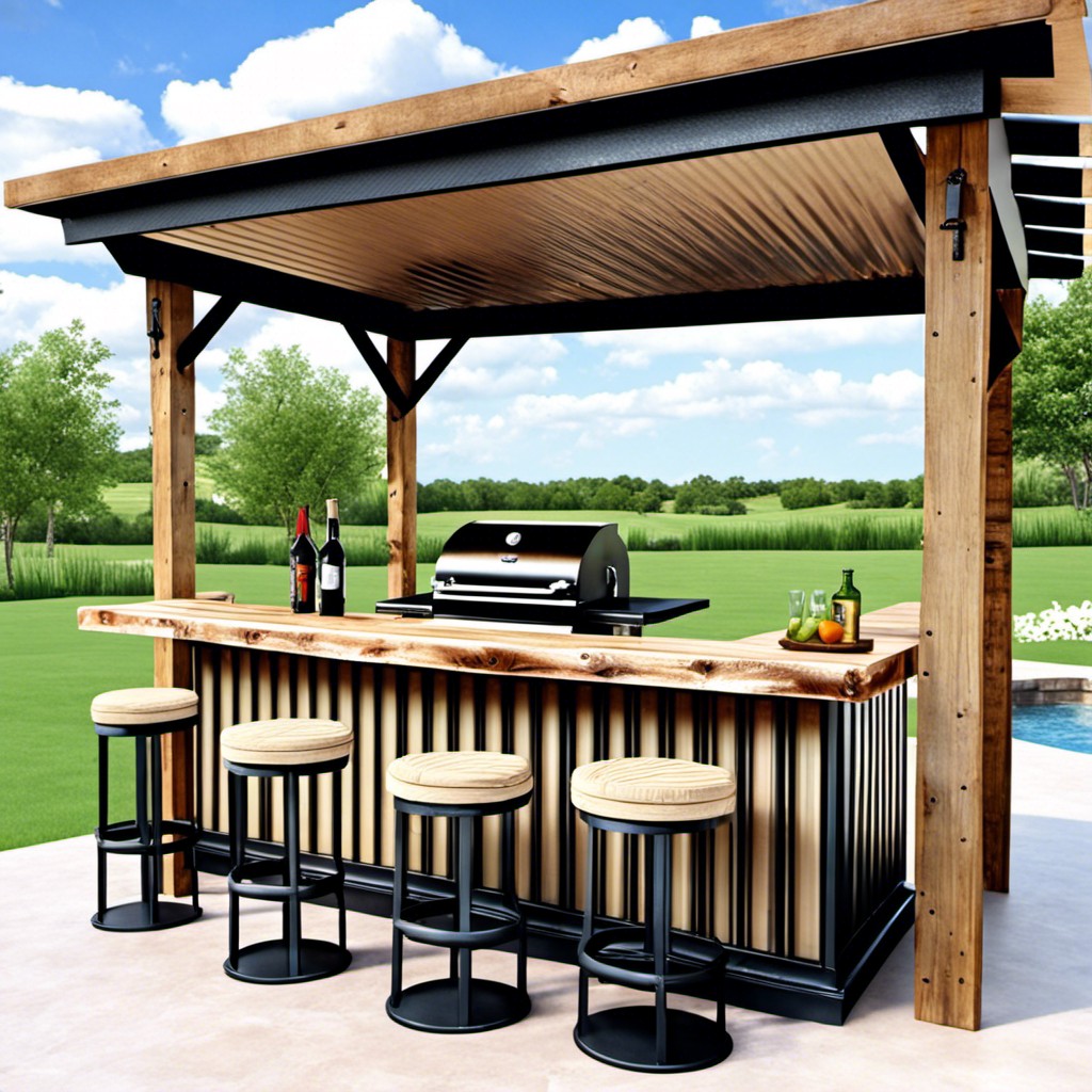 patio bar with corrugated metal base