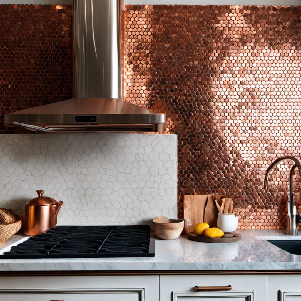 penny round copper tile backsplash