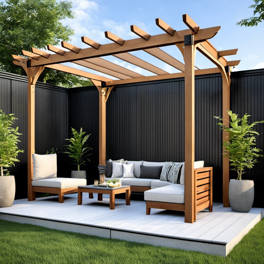 pergola with mixed material privacy wall