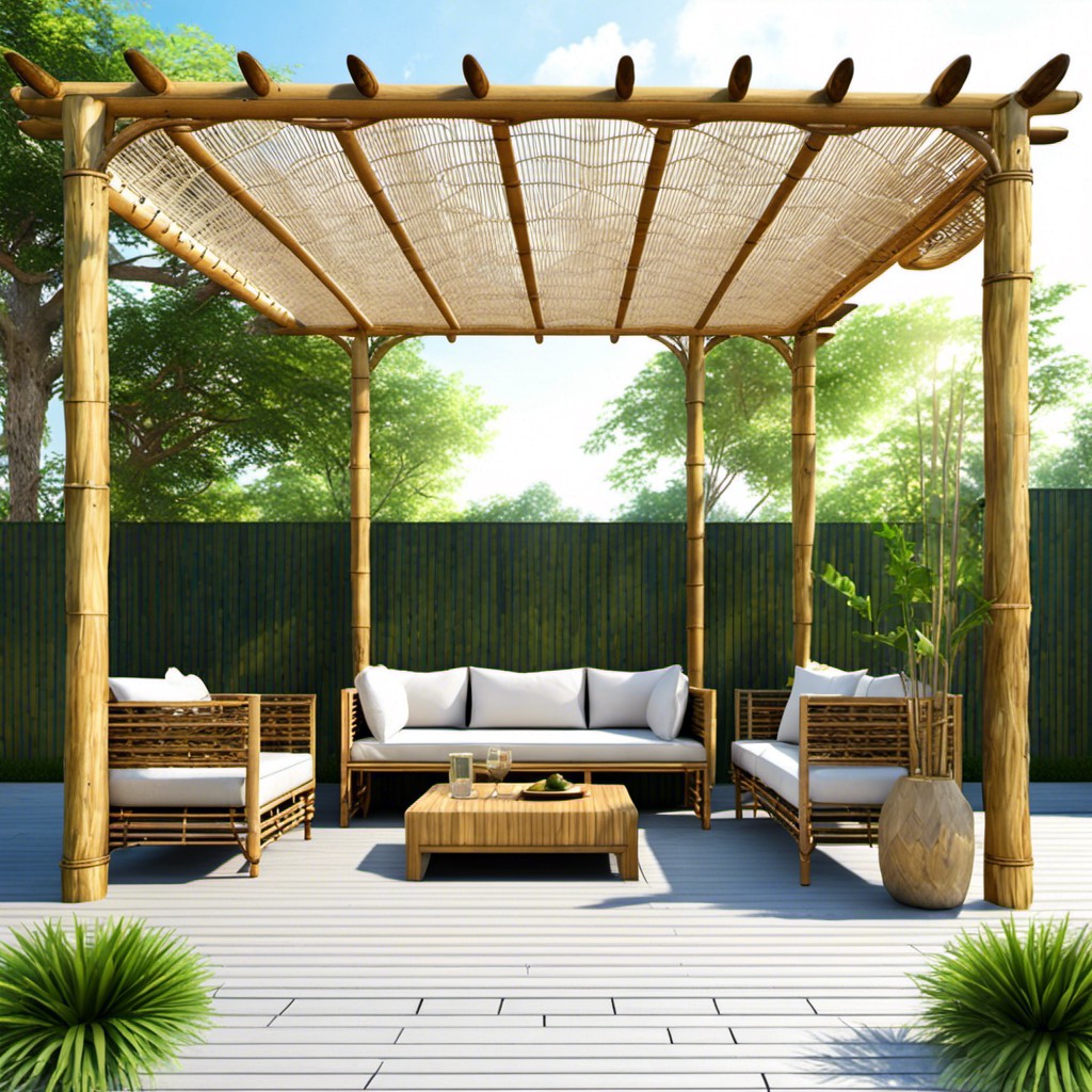 pergola with woven bamboo or reed panels