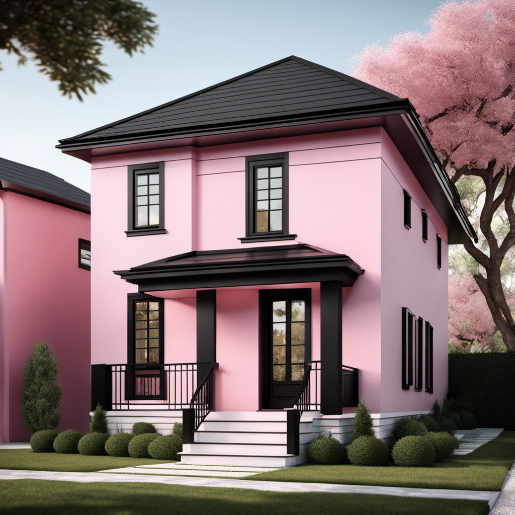 pink exterior with black window trimmings