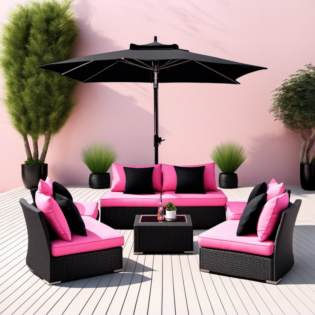 pink patio furniture with black cushions