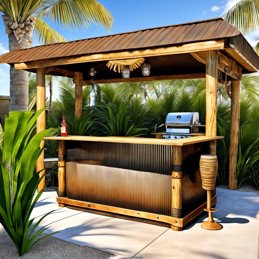 poolside tiki bar with metal sheeting
