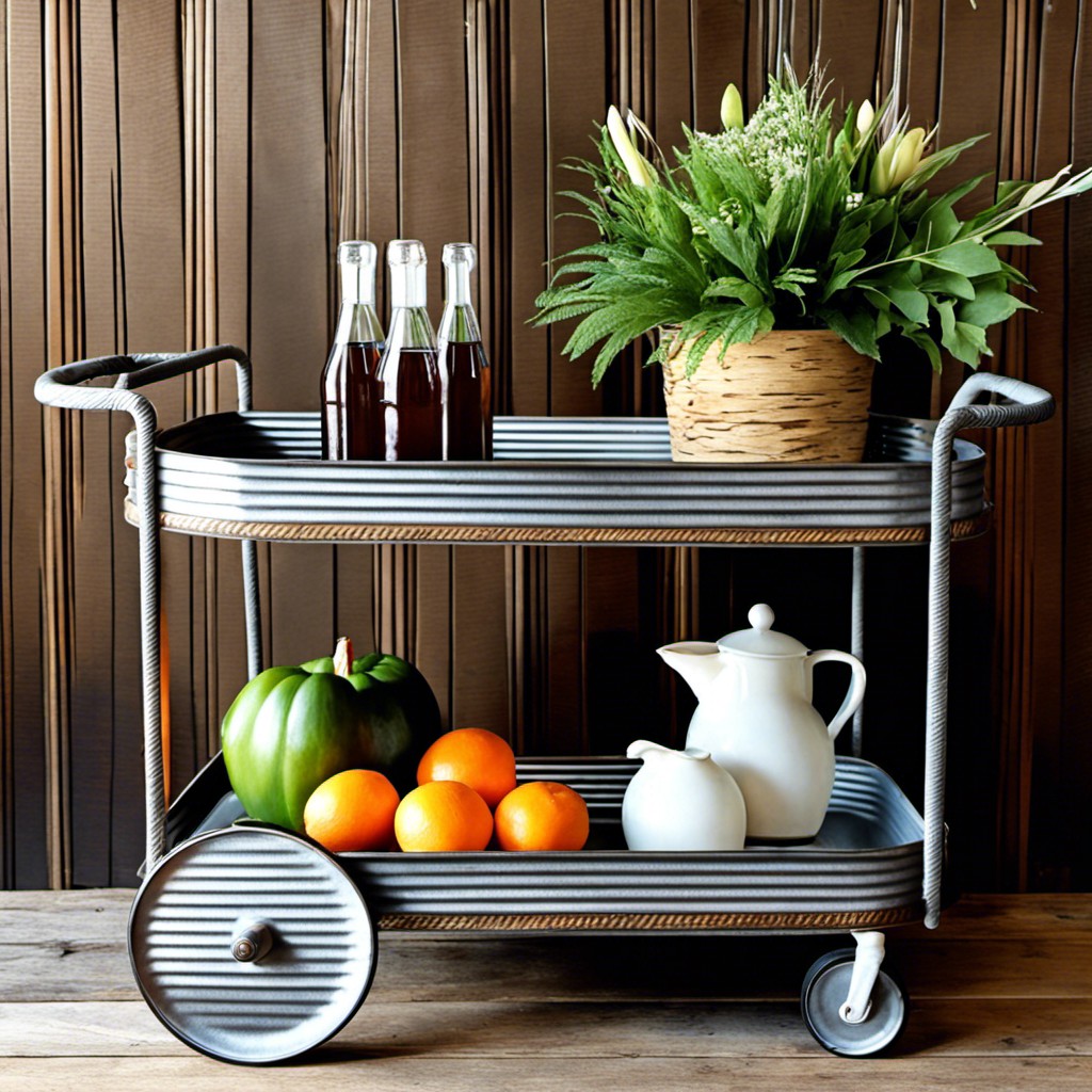 portable corrugated metal serving cart