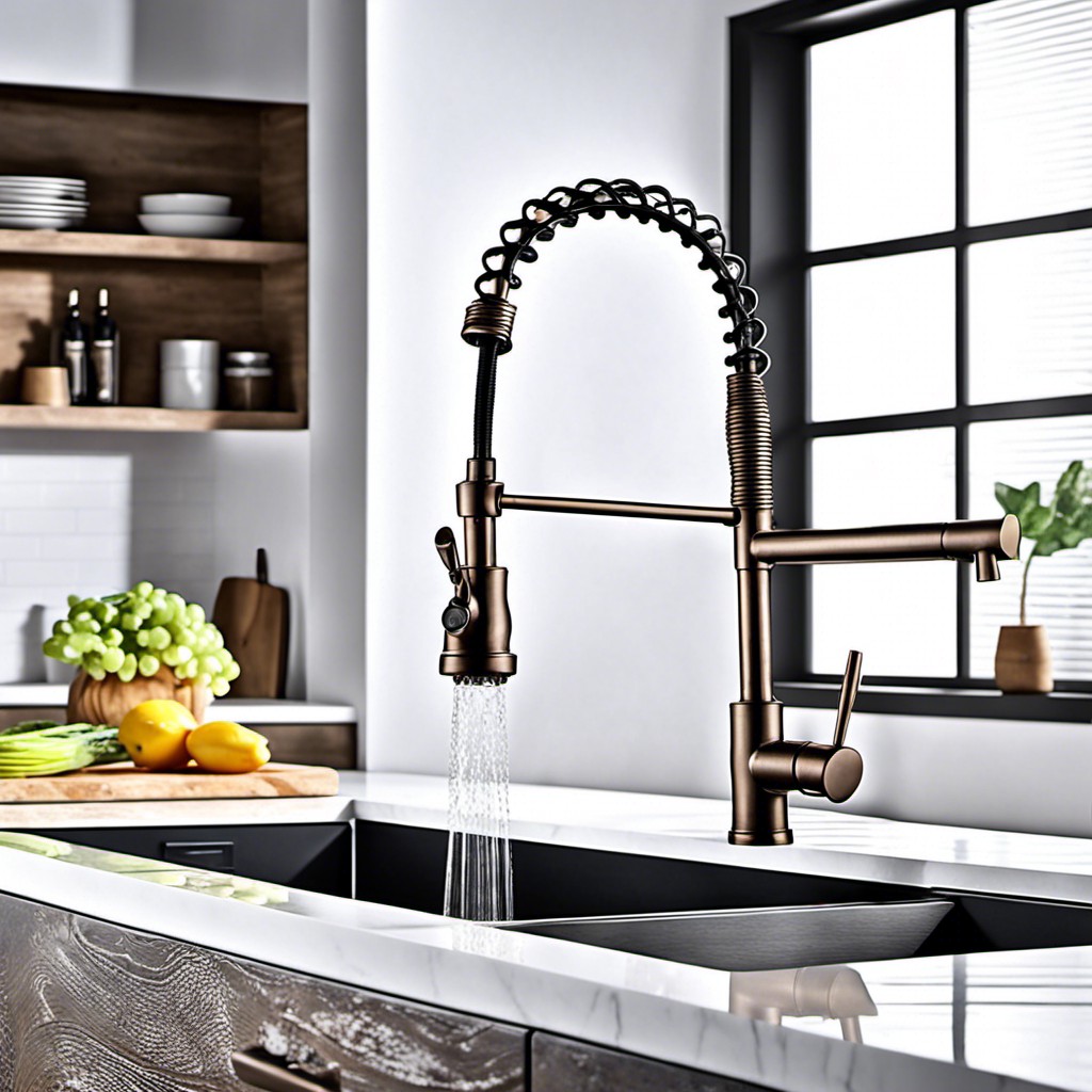 20 Traditional Kitchen Faucet Ideas Insights And Inspiration For Your Home   Pull Down Sprayer With Rustic Iron Finish 