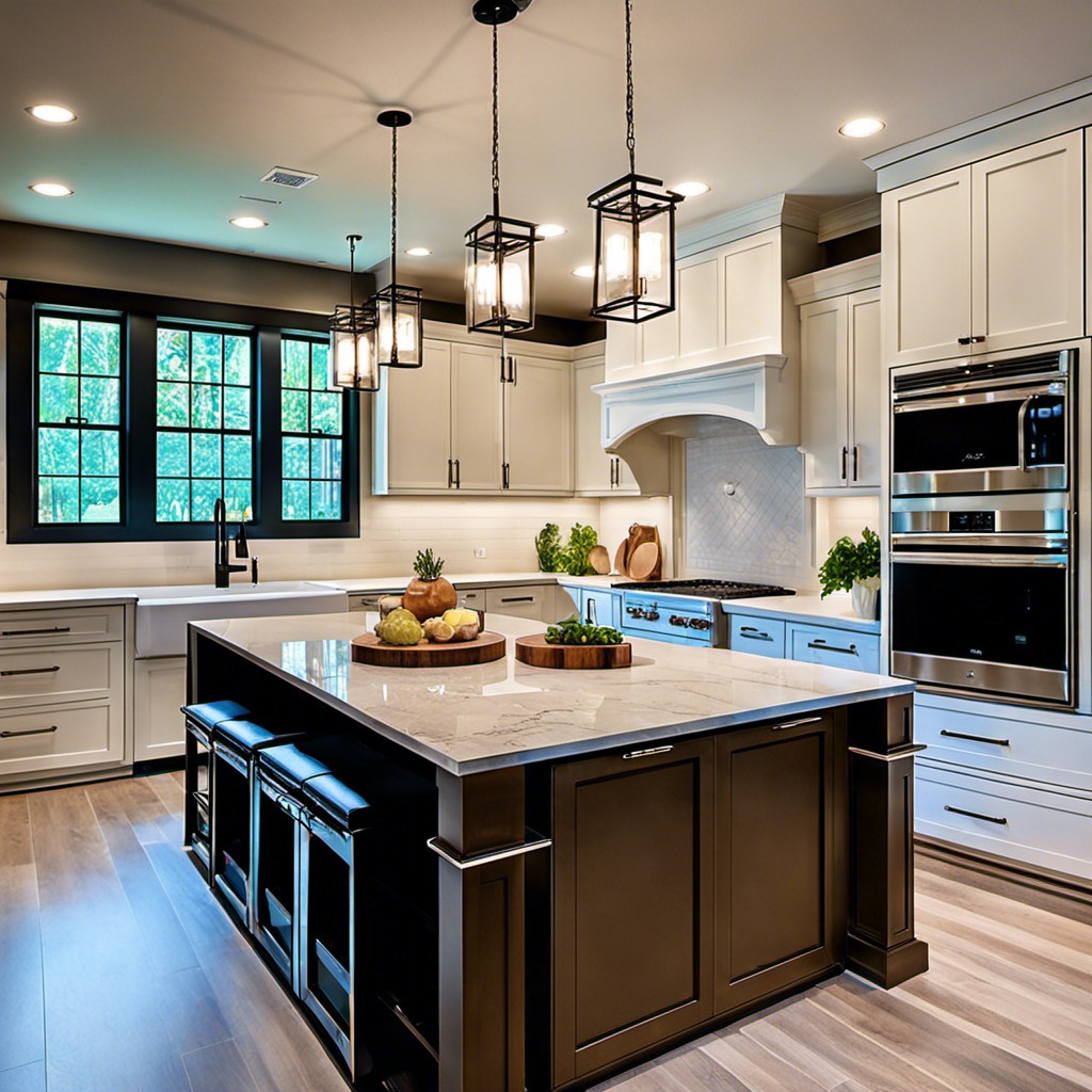 quartz top island with under counter lighting