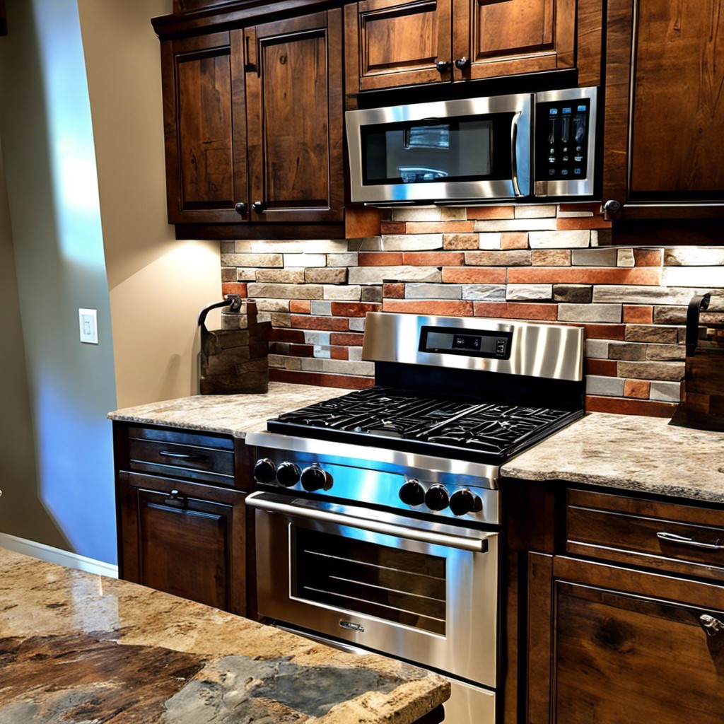 reclaimed brick and stone backsplash