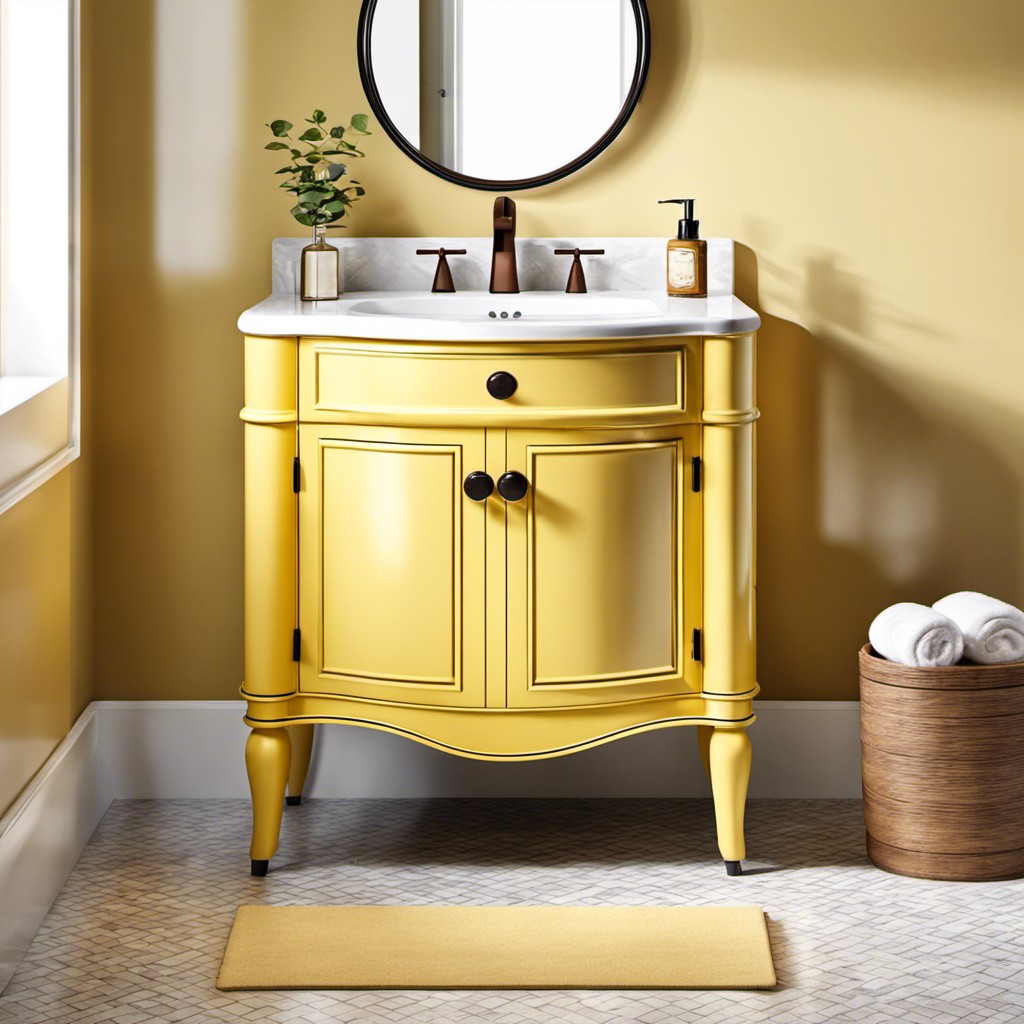 retro style yellow vanity with curved edges