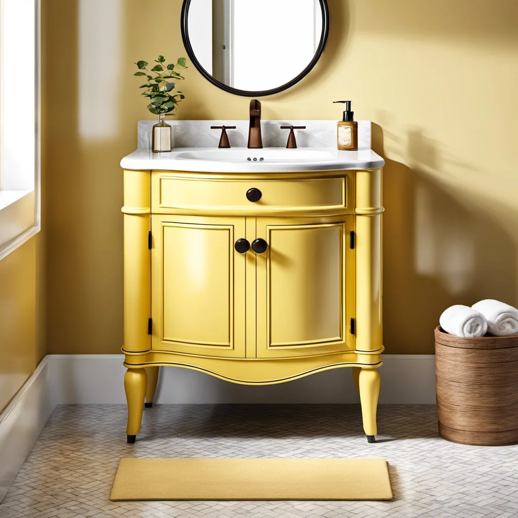 retro style yellow vanity with curved edges