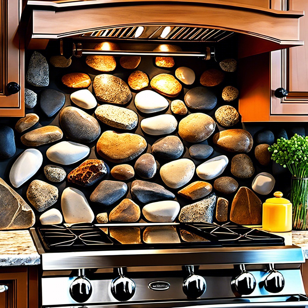 river rock stone backsplash