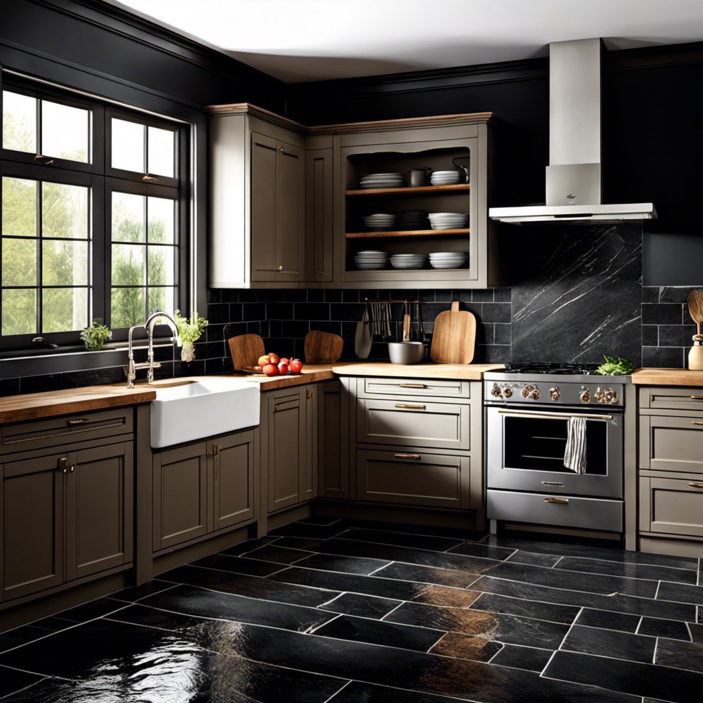 rough black stone tile for a rustic look