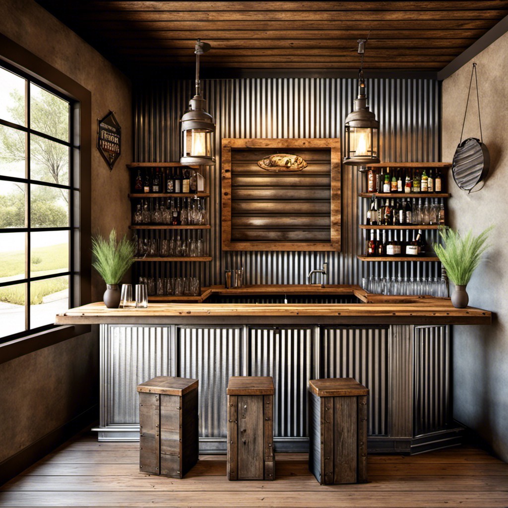rustic bar with corrugated metal accents