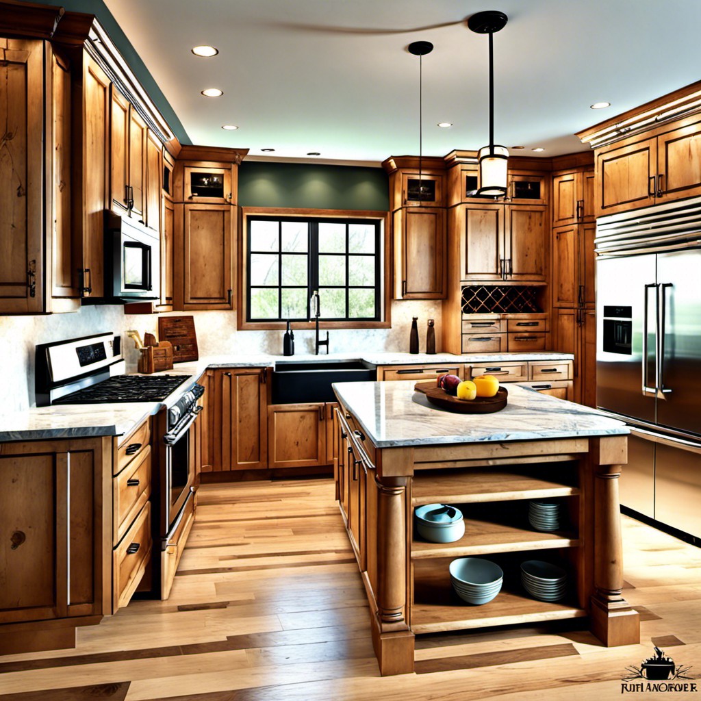 rustic kitchen design with honey maple cabinets
