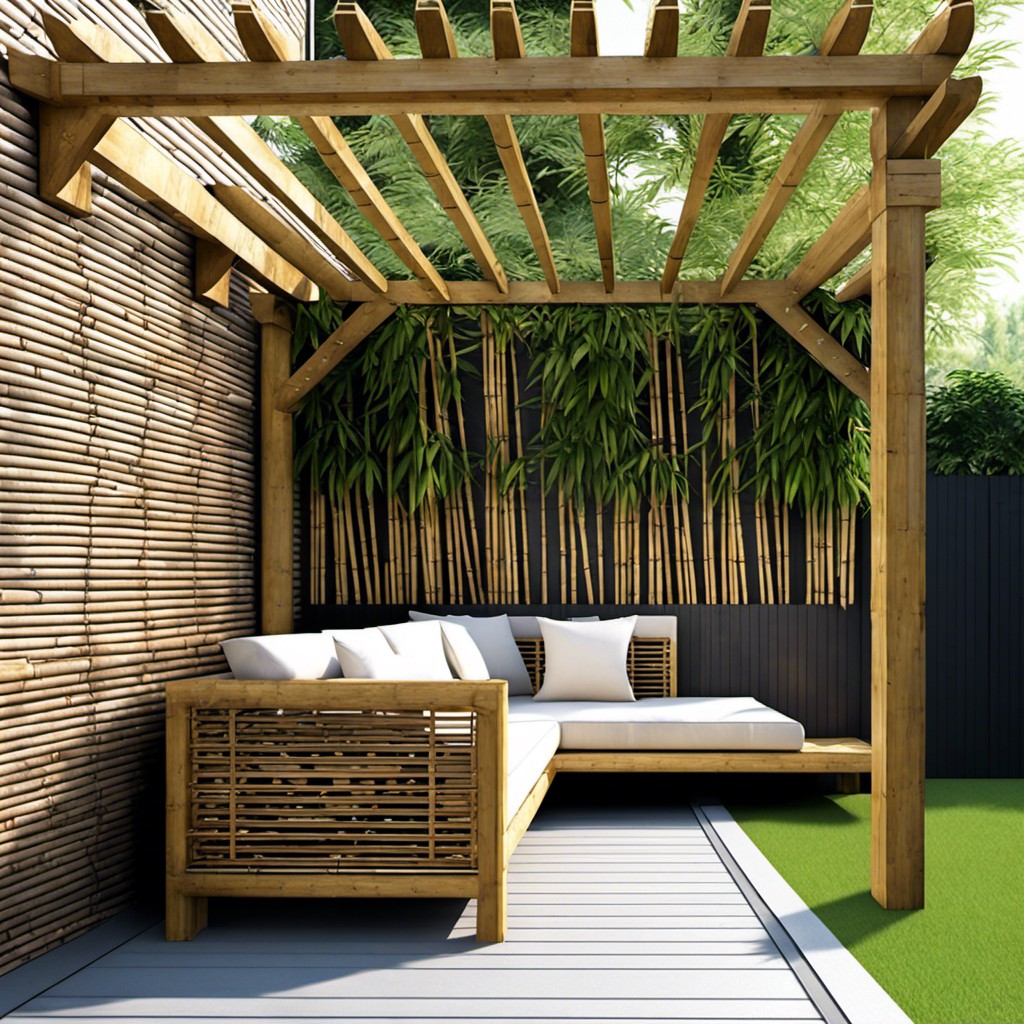 rustic pergola with bamboo privacy wall