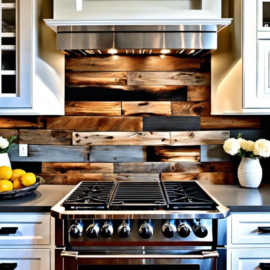 rustic reclaimed wood backsplash