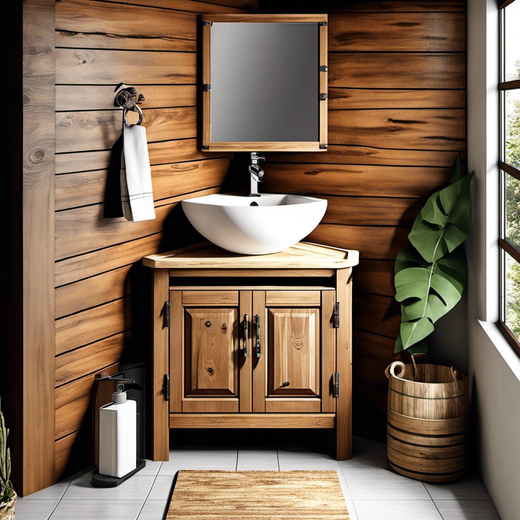 rustic wooden corner sink cabinet