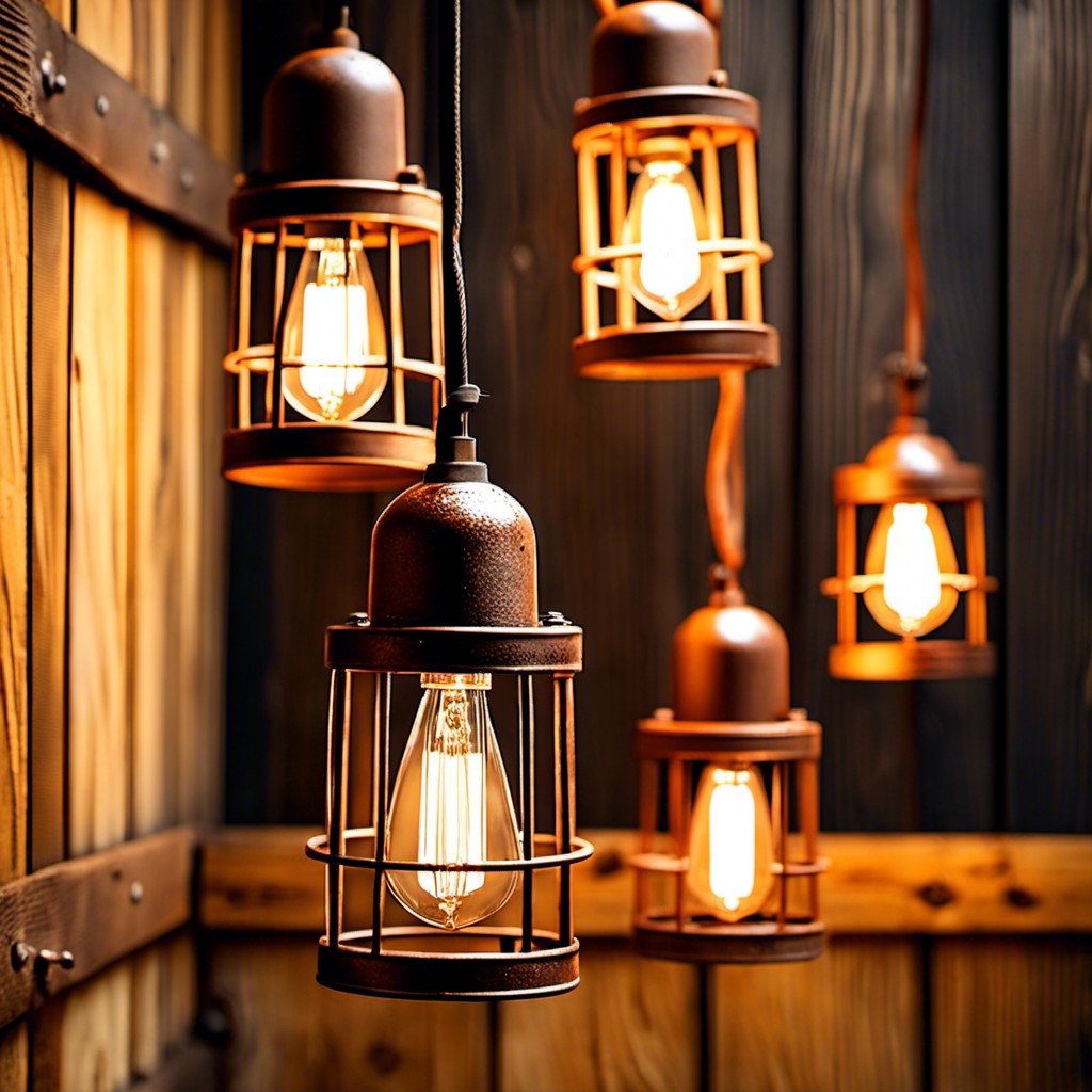 rusty metal cage track lights