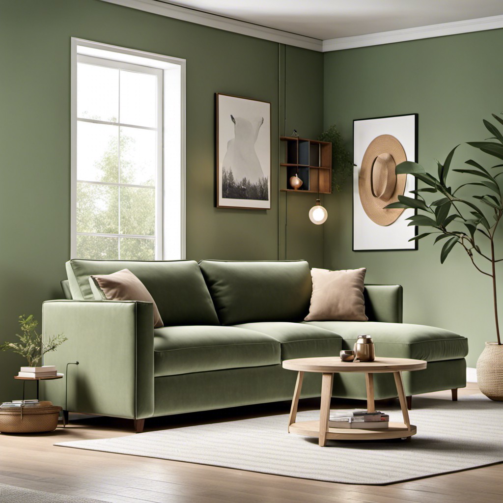 sage green couch with hidden storage
