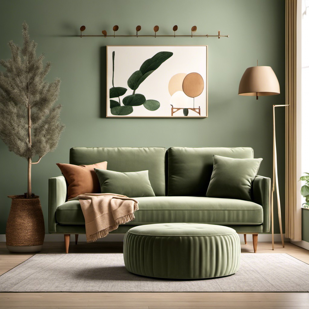 sage green couch with matching ottoman