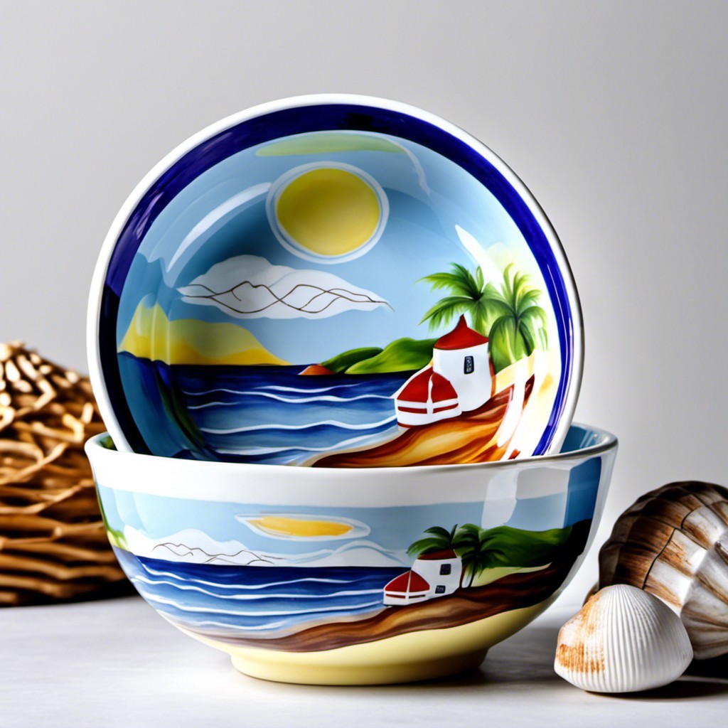 seaside themed painted glass bowls