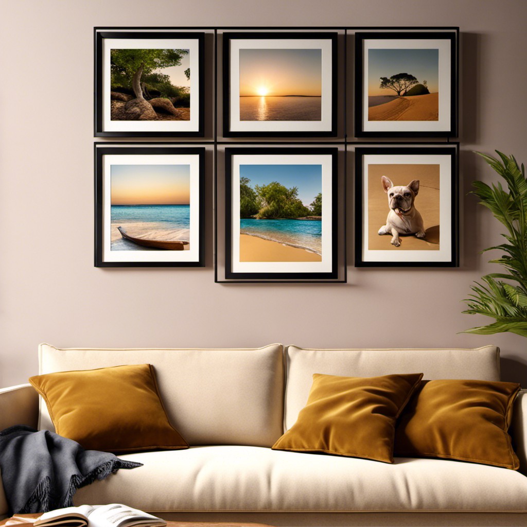 shelf of small framed photos