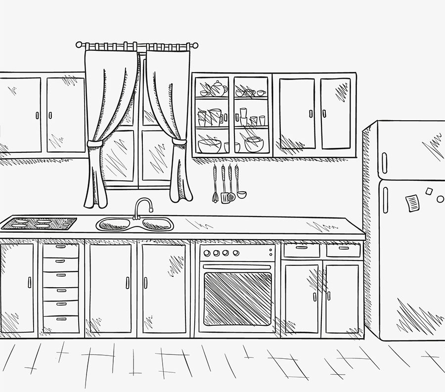 sketch kitchen countertop layout