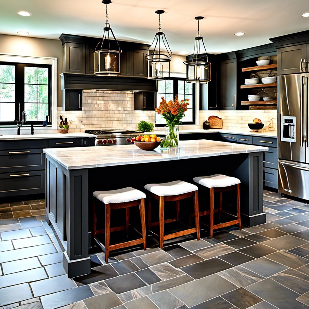 slate tile island with contrasting grout