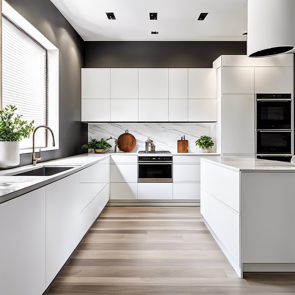 sleek minimalist all white cabinets