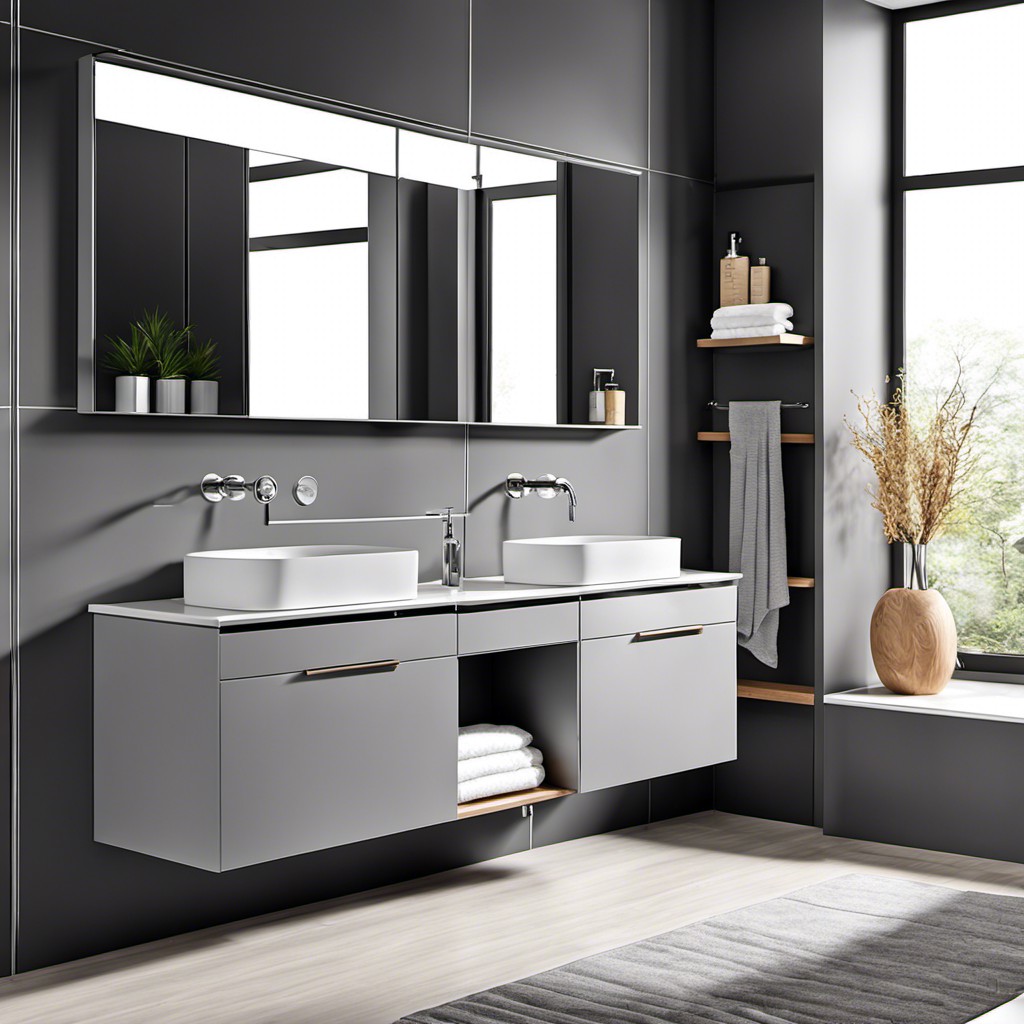 sleek modern gray cabinetry with integrated sinks