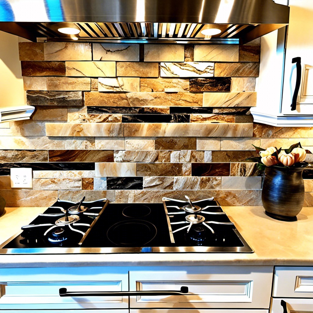 split face travertine stone backsplash