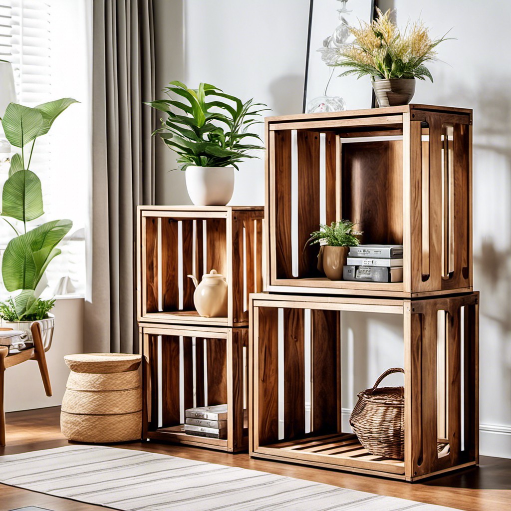 stackable wooden crate shelves